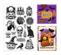 GOMAKERER 1 Sheet Retro Halloween Clear Stamp, Skulls Pumpkins Black Cat Transparent Rubber Stamps Gothic Style Waterproof Clear Stamp Seals for Card Making Scrapbooking Album Halloween Decor