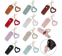 GOMAKERER 10 Pcs 10 Colors Lipstick Holder Keychain, Portable Chapstick Holder With Mirror Soft Lip-Balm Holder Travel Storage Case for Fingernail Polish