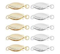 GOMAKERER 10 Pcs 2 Colors Pearl Filigree Necklace Clasp, 13mm Brass Oval Filigree Fish Hook Clasp Horse Eye Jewelry Slide Clasps Bracelet Connectors for Necklace Bracelet Chain Jewelry Making