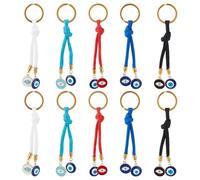 GOMAKERER 10 Pcs 5 Colors Evil Eye Keychains, Nylon Cord Evil Eye Key Rings Alloy Enamel Keychains Good Luck Pendant Charms Ornament for Crafting Jewelry Making Car Key