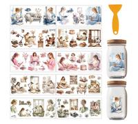 GOMAKERER 10 Pcs Cozy Lady Rub on Transfer Stickers, Reading Girl UV DTF Cup Wraps Soft Warm Theme UVDTF Wraps Waterproof Rub on Decals for Glass Cups Mug Tumbler, DIY Transfer Crafts