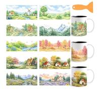 GOMAKERER 10 Pcs Fairy Tale UV DTF Cup Wraps for 16OZ Glass, Scenic Landscape UV DTF Transfer Stickers Waterproof Rub on Transfer Decals for Glass Bottle Vase Furniture Crafts, 4.3x9.4 Inch