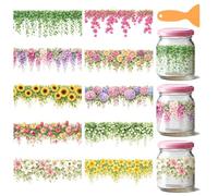 GOMAKERER 10 Pcs Floral Border UV DTF Cup Wraps for 16OZ Glass, Rose Vine UV DTF Transfer Stickers Waterproof Rub on Transfer Decals for Glass Bottle Vase Furniture Crafts, 4.3 x 9.4 Inch