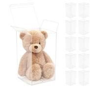 GOMAKERER 10 Pcs Folding Clear Gift Boxes, 4 x 4 x 7 Inch Clear Favor Boxes Plastic Gift Packaging Box for Wedding Birthday Baby Shower Favor