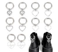 GOMAKERER 10 Pcs Heart Boot Shoe Charms with Spring O Rings, Cross Pixel Line Charms Tibetan Style Shoe Decoration Alloy Buckle Shoe Pendant Accessory for Boot Bag Purse Decor 2-2.1inch(5.1-5.5cm)