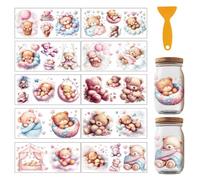 GOMAKERER 10 Pcs Sleeping Bear UV DTF Cup Wraps, 10 Sheets Cute Bear Elements Cup Wraps Decals Waterproof Rub on Transfer Papers for Glass Cups Furniture Decorations