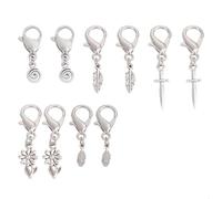 GOMAKERER 10 Pcs Tibetan Style Clip on Charm, Leaves Circle Flower Sword Purse Charm with Lobster Claw Clasps Alloy Shoe Charm Zipper Pull for Boot Keychain Bag Decor Jewelry Making