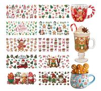 GOMAKERER 10 Sheets Christmas UV DTF Cup Wraps, Red Green Xmas Rub on Transfer Decals Santa Dwarf Deer Snowman Transfers Rub on Decals for Glass Cups Wood Crafts
