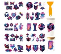 GOMAKERER 10 Sheets Cyberpunk Elements UV DTF Cup Wraps, Rabbit Planet Jellyfish Tiger Fox Astronaut Rub on Transfers Waterproof Neon Sci-Fi Cup Stickers for Glass Cups Furniture