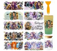 GOMAKERER 10 Sheets Flower Woman UV DTF Cup Wraps, 10 Styles Inspirational Sunflower Women Cup Wraps Decals Waterproof Rub on Transfer Stickers for Glass Cups Furniture Decorations