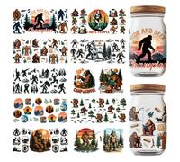 GOMAKERER 10 Sheets Gorilla UV DTF Cup Wraps, Forest Tree Footprint Camping Cup Wraps Decal Rub on Transfers Waterproof Printing UV Transfer Papers for Glass Cups Furniture Decorations