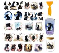GOMAKERER 10 Sheets Kitten Scene Uv Dtf Cup Wraps, Black Cat Theme Cup Wraps Decals Pet Animals Waterproof Rub on Transfer Stickers for Glass Cups Furniture Decorations(24x11cm)