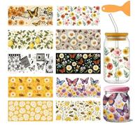 GOMAKERER 10 Sheets Spring Flower UV DTF Cup Wraps, 10 Styles Vintage Bee Floral Butterfly Cup Wrap Decals Botanical Waterproof Rub on Transfer Stickers for Glass Cups Journal Art Crafts