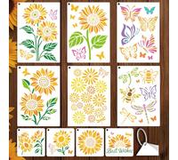 GOMAKERER 10 Sheets Sunflower Butterfy Stencils for Painting, 2 Sizes Flower Clusters Reusable Drawing Templates Floral Plastic Art Templates for Painting on Wall Wood Home Decor, 15x15cm/29.7x21cm