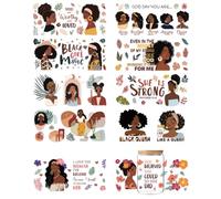 GOMAKERER 10 Sheets UV DTF Cup Wrap, 10 Sheets Black Girls Uvdtf Decals Girls Power Cup Transfer Decoration Women Confident Elegant Personalized Waterproof UV DTF Wraps for Glass Cups DIY Wood Crafts