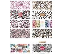 GOMAKERER 10 Sheets UV DTF Cup Wrap Transfer Stickers, Leopard Print Rub on Decals Leopard Mama Theme Waterproof Personalized UV DTF Stickers for DIY Bottles Drink Jam Cake Container