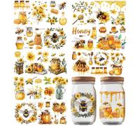 GOMAKERER 10 Sheets UV DTF Cup Wraps, 10 Styles Sweet Honey Decals Cartoon Bee Theme Rub on Decals Waterproof Transfer Stickers for Glass Cups Wood Crafts