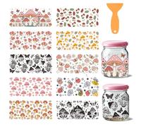 GOMAKERER 10 Sheets UV DTF Cup Wraps, Colorful Mushroom Butterfly Grass Star Flower UV DTF Cup Wraps for 16 oz Glass, Waterproof Uvdtf Cups Wraps Transfer Stickers for DIY Bottles, Drink Milk Tea Cups