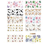 GOMAKERER 10 Sheets UV DTF Cup Wraps, Cute Cartoon Animal Cup Transfer Stickers, PVC Material, Rub on Transfers, Decals for 16 Oz Glass Cups, Milk Tea Cups, Mugs, Container Decor