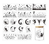 GOMAKERER 10 Sheets UV DTF Wrap Stickers, Black Fairy Moon Butterfly Wildflowers UV DTF Creative Decals Plant UV DTF Transfer Stickers for 16 oz Glass Cups Coffee Cup Mason Jar