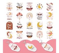 GOMAKERER 10 Sheets UV DTF Wrap Stickers for Motel Keychain, Magic Theme UV DTF Decals with Inspirational Quote Rainbow Moons Moth UV DTF Transfer Stickers for Acrylic Hotel Keychain Card