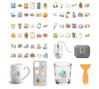GOMAKERER 10 Sheets Watercolor Stationery UV DTF Cup Wraps, 5 Styles Paintbrush Schoolbag Alarm Clock Desk Lamp Spectacles Cup Transfer Stickers Waterproof Rub on Transfer for Glass Cups Furniture