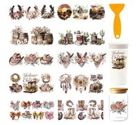 GOMAKERER 10 Sheets Western Cowboy Uv Dtf Cup Wraps, Floral Cowboy Boots Hat Theme Cup Wraps Decals Waterproof Rub on Transfer Stickers for Glass Cups Furniture Decorations