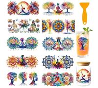 GOMAKERER 10 Sheets Yoga UV DTF Cup Wrap for 16OZ Glass, Bohemian Lotus UV DTF Rub on Transfers Watercolor Flower Waterproof Transfer Sticker Decals for Wood Crafts Supplies, 9.5x4.3 Inch