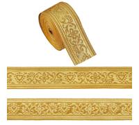 GOMAKERER 10 Yards Vintage Asian Art Deco Floral Polyester Ribbon Trim, Gold, 1-5/8 Inch Wide, Perfect for General Use