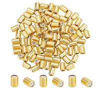 GOMAKERER 100 Pcs 18K Gold Plated Stopper Beads, 6x4mm Brass Flat Round Spacer Beads with Rubber Inside Slider Beads Positioning Spacer Beads for Jewelry Making