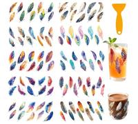 GOMAKERER 100 Pcs Feathers UV DTF Cup Wrap for 16 OZ, Colorful Feathers Rub on Transfers Waterproof Transfer Sticker Decals for Crafts Furniture Laptop Mobile Phone Case, 9.5x4.3 Inch
