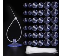 GOMAKERER 100 Pcs Suction Cups, Clear PVC Suction Cups with 100 Pcs Nylon Cable Ties Heavy Strength Plastic Sucker Pads for Home & Kitchen Hanging Organization