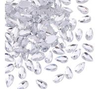 GOMAKERER 100 Pcs Teardrop Shape Sew on Beads, Flat Backed Sew on Mirror Rhinestones Acrylic Sew-on Stone Flat Back Glass Rhinestone with 2 Holes for Dress Decor Cloth Garment Decoration, Clear