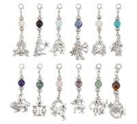 GOMAKERER 12 Pcs 12 Styles Natural Birthstone Charms, Natural Gemstone Crystal Stone Clip on Charm Decoration with Aolly Pendant for Luggage Backpacks DIY Keychain