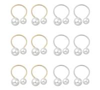 GOMAKERER 12 Pcs 2 Colors Double Pearls Rings, 17.1mm Dainty Stackable Rings Adjustable Pearl Ring Metal Cuff Ring Cute Jewelry Gifts for Crafting Wedding Party Favor