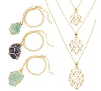 GOMAKERER 12 Pcs 3 Sizes Crystal Necklace Holder, Adjustable Crystal Cage Necklaces Iron Empty Stone Holder Pendant for Jeweley Making, Golden