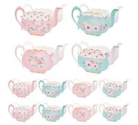 GOMAKERER 12 Pcs 4 Styles Tea Party Favor Boxes, Vintage Floral Teapot Box Paper Candy Boxes with 3 Sheets Round Dot Stickers for Tea Wedding Bridal Party Centerpieces, Floral Party Decor