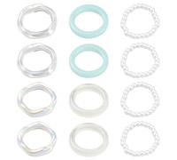 GOMAKERER 12 Pcs 6 Styles Acrylic Finger Rings, 16.5mm~18.1mm Colorful Stackable Rings Pearl Beaded Band Rings Dainty Dome Thick Rings for Women Aesthetic Jewlery Boho Gift