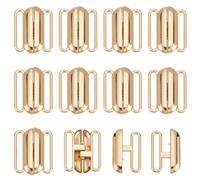 GOMAKERER 12 Pcs Bra Closure Clasps, Front Closing Bikini Clasps Metal Bikini Hook Closure Bra Buckles for Sewing Lingerie Swimsuit, 25x20x4mm, Golden, Gold, 2.5cmx2cmx4mm