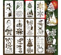 GOMAKERER 12 Pcs Christmas Stencils for Painting, 12 Styles Father Christmas Snowman Gingerbread Man Painting Stencils Reusable Plastic Drawing Templates for Scrapbooking DIY Art Craft