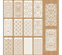 GOMAKERER 12 Pcs Decorative Painting Templates, 12 Styles Damask Stencils for Craft Reusable Vintage Texture Stencils Mixed Media Stencil for Painting on Wood Wall Furniture Scrapbook Decor