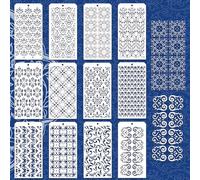 GOMAKERER 12 Pcs Decorative Painting Templates, 12 Styles Floral Geometric Painting Stencils Reusable Border Stencil Flower Stencils for Painting on Tile Wall Floor Scrapbooking Decor Drawing Tracing