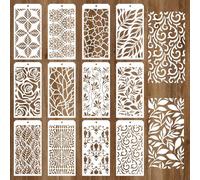 GOMAKERER 12 Pcs Decorative Painting Templates, 12 Styles Flower Leaf Comprehensive Texture Painting Stencils Reusable Art Drawing Templates for Painting on Wall Wood Home Decor