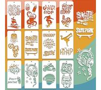 GOMAKERER 12 Pcs Decorative Painting Templates, 12 Styles Graffiti Painting Stencils Reusable Border Stencil for Painting on Tile Wall Floor Scrapbooking Drawing Tracing