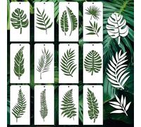 GOMAKERER 12 Pcs Decorative Painting Templates, 12 Styles Large Leaf Painting Stencils Reusable Border Stencil Leaf Stencils for Painting on Tile Wall Floor Scrapbooking Decor Drawing Tracing