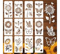 GOMAKERER 12 Pcs Decorative Painting Templates, 12 Styles Sunflower Butterfly Painting Stencils Reusable Art Drawing Templates for Painting on Wall Wood Home Decor
