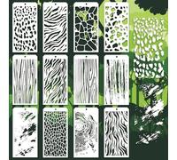 GOMAKERER 12 Pcs Decorative Painting Templates, 12 Styles Texture Painting Stencils Leopard Tree Print Stencils Reusable Border Stencil for Painting on Tile Wall Floor Scrapbooking