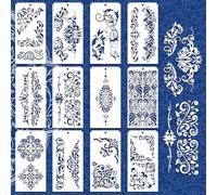 GOMAKERER 12 Pcs Decorative Painting Templates, 12 Styles Vintage Floral Border Painting Stencils Reusable Border Stencil Leaf Stencils for Painting on Tile Wall Floor Scrapbooking Drawing Tracing