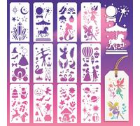 GOMAKERER 12 Pcs Fantasy Stencils for Painting, 12 Styles Fairy Painting Stencils Reusable Art Drawing Templates for Drawing on Wall Wood Home Decor