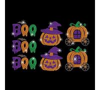 GOMAKERER 12 Pcs Halloween Iron on Rhinestones Transfer, Pumpkin Cart Pumpkin Hot Fix Iron on Patch Transfers Decals Crystal Heat Transfer Clothing Repair Decor for T-Shirt Hat Jacket Holiday Party